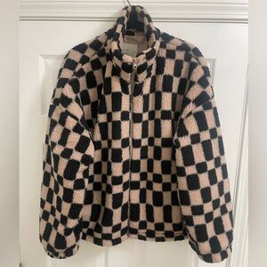 A New Day Checkered Fleece Jacket in Black and Dusty Light Pink
